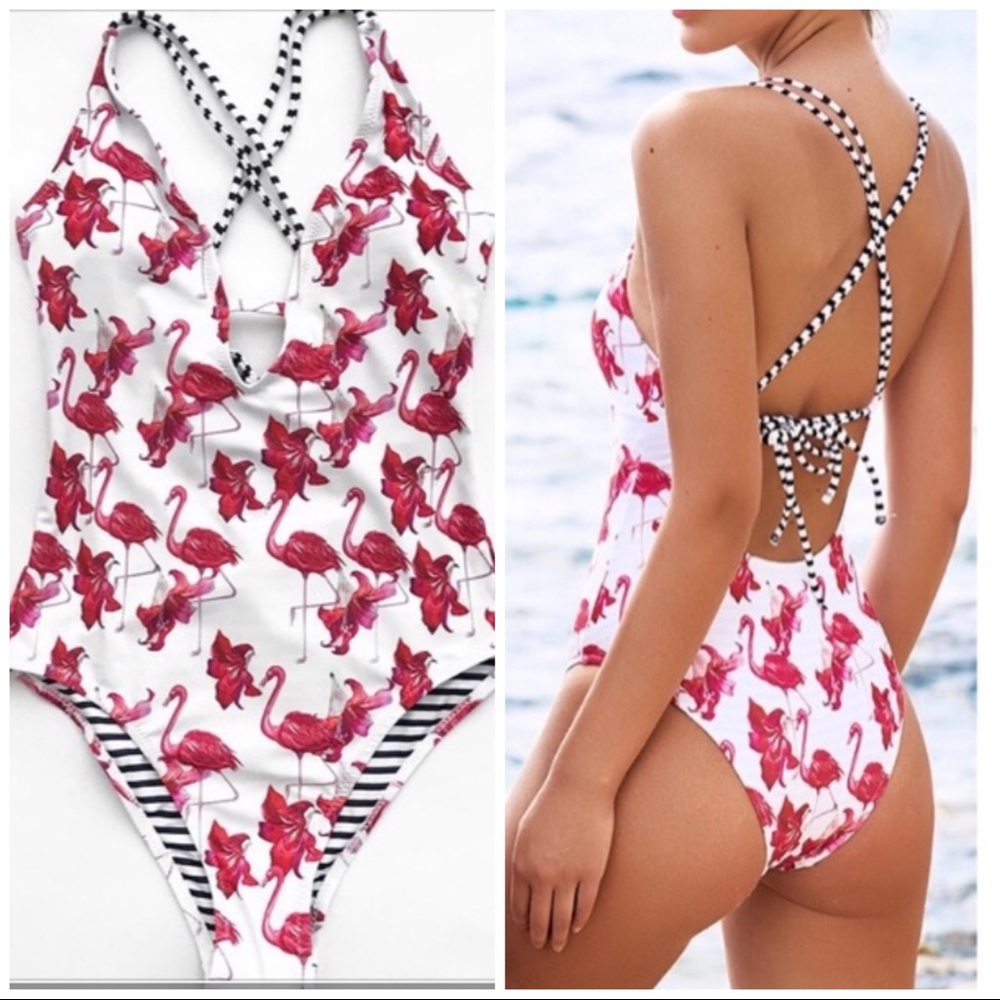Cupshe Flamingo and Stripe One Piece Swimsuit